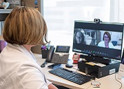 Kimberly Eichhorn, Speech-Language Pathologist at VA Pittsburgh Health Care System, conducts a video appointment with a Veteran enrolled in the GAPS program